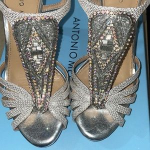Silver Antonio Melani Nadelle Platform Jeweled Dress Leather Sandals